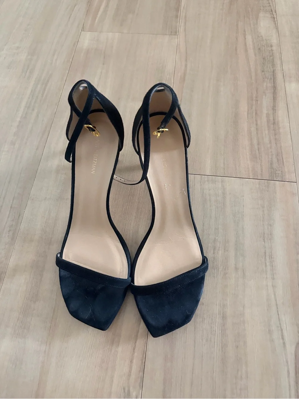 Stuart Weitzman Black Suede Open-Toe Ankle-Strap Heels